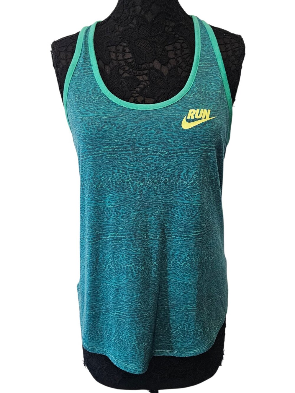 Nike Dri Fit Raceback Tank Top Womens XL Green Leopard Print Athletic Cut - Picture 1 of 9